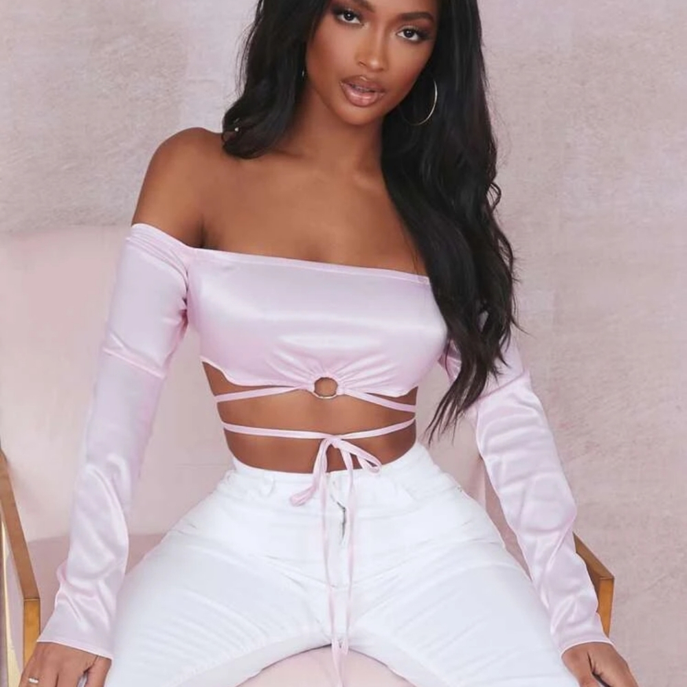 Off The Shoulder Lace Up Satin Crop Top